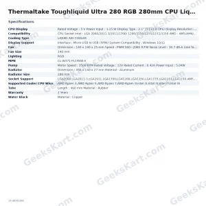 Thermaltake Toughliquid Ultra 280 RGB 280mm CPU Liquid Cooler