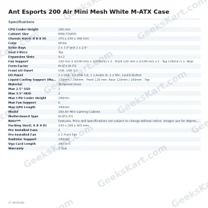 Ant Esports 200 Air Mini Mesh White M-ATX Case