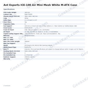 Ant Esports ICE-100 Air Mini Mesh White M-ATX Case