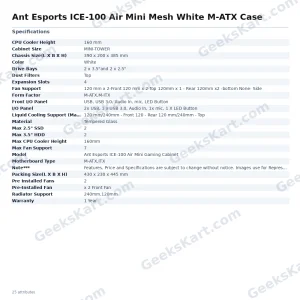 Ant Esports ICE-100 Air Mini Mesh White M-ATX Case