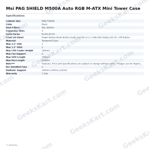 Msi PAG SHIELD M500A Auto RGB M-ATX Mini Tower Case
