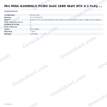 Msi MAG A1000GLS PCIE5 Gold 1000 Watt ATX 3.1 Fully Modular Smps