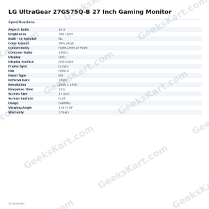 LG UltraGear 27GS75Q-B 27 Inch Gaming Monitor