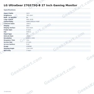 LG UltraGear 27GS75Q-B 27 Inch Gaming Monitor