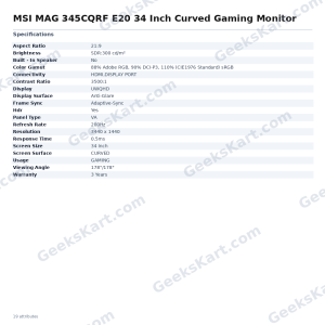 MSI MAG 345CQRF E20 34 Inch Curved Gaming Monitor