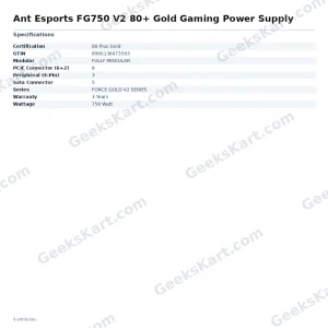 Ant Esports FG750 V2 80+ Gold Gaming Power Supply