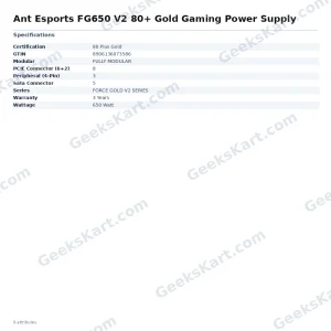 Ant Esports FG650 V2 80+ Gold Gaming Power Supply