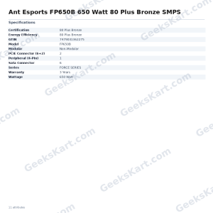 Ant Esports FP650B 650 Watt 80 Plus Bronze SMPS