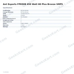 Ant Esports FP650B 650 Watt 80 Plus Bronze SMPS