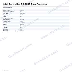 Intel Core Ultra 5 250KF Plus Processor