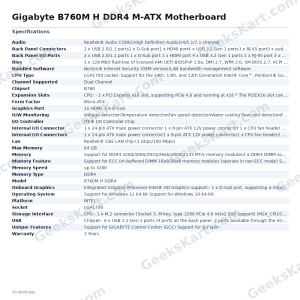 Gigabyte B760M H DDR4 M-ATX Motherboard