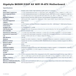 Gigabyte B650M D3HP AX WIFI M-ATX Motherboard