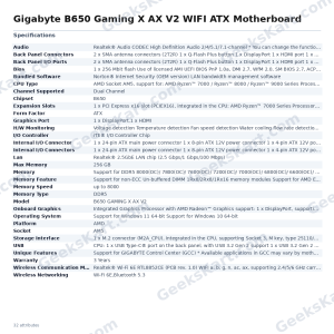 Gigabyte B650 Gaming X AX V2 WIFI ATX Motherboard