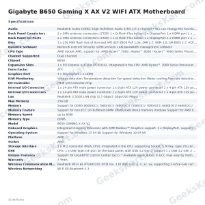 Gigabyte B650 Gaming X AX V2 WIFI ATX Motherboard