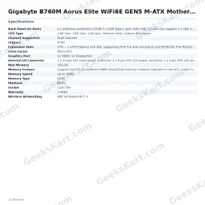 Gigabyte B760M Aorus Elite WiFi6E GEN5 M-ATX Motherboard