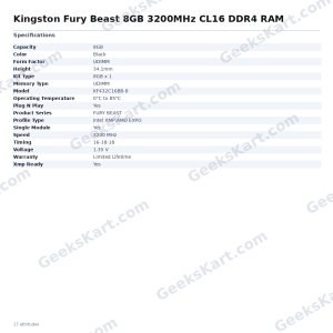 Kingston Fury Beast 8GB 3200MHz CL16 DDR4 RAM
