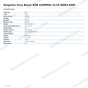 Kingston Fury Beast 8GB 3200MHz CL16 DDR4 RAM