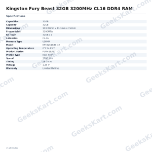 Kingston Fury Beast 32GB 3200MHz CL16 DDR4 RAM