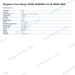 Kingston Fury Beast 32GB 3200MHz CL16 DDR4 RAM