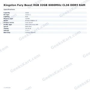 Kingston Fury Beast RGB 32GB 6000MHz CL36 DDR5 RAM