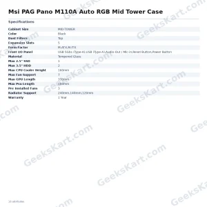 Msi PAG Pano M110A Auto RGB Mid Tower Case