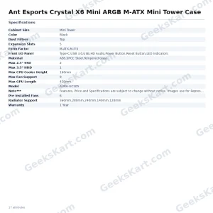 Ant Esports Crystal X6 Mini ARGB M-ATX Mini Tower Case
