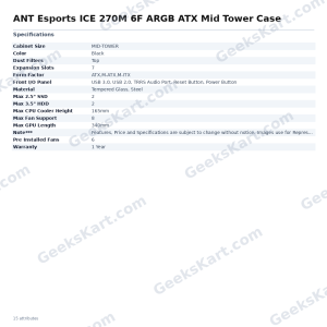 ANT Esports ICE 270M 6F ARGB ATX Mid Tower Case