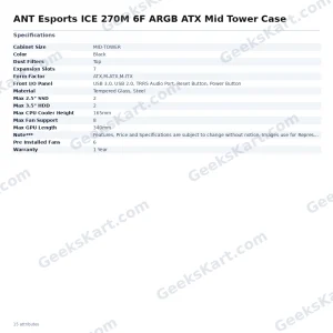 ANT Esports ICE 270M 6F ARGB ATX Mid Tower Case