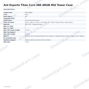 Ant Esports Titan Core 360 ARGB Mid Tower Case