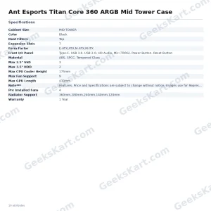 Ant Esports Titan Core 360 ARGB Mid Tower Case