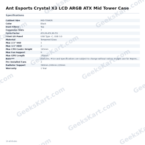 Ant Esports Crystal X3 LCD ARGB ATX Mid Tower Case