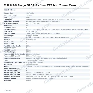 MSI MAG Forge 320R Airflow ATX Mid Tower Case – 4 ARGB Fans & 360 mm Radiator Support