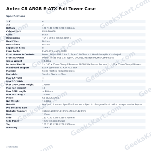 Antec C8 ARGB E-ATX Full Tower Case – Dual Chamber with 270° Tempered Glass
