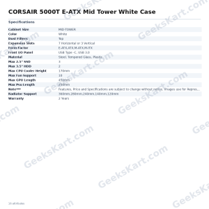 CORSAIR 5000T E-ATX Mid Tower White PC Case (CC-9011301-WW)