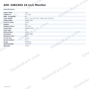 AOC 24B15H3 24-Inch Full HD IPS Monitor – 120Hz, Adaptive-Sync