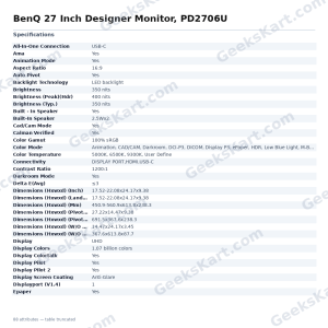 BenQ PD2706U 27-Inch 4K UHD Designer Monitor – 95% P3, DisplayHDR 400 & USB-C
