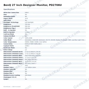 BenQ PD2706U 27-Inch 4K UHD Designer Monitor – 95% P3, DisplayHDR 400 & USB-C