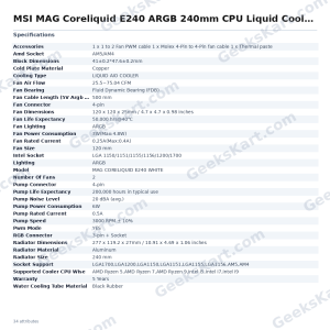 MSI MAG Coreliquid E240 ARGB 240mm CPU Liquid Cooler (White)