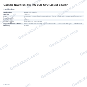 Corsair Nautilus 240 RS LCD CPU Liquid Cooler – 240 mm AIO with 2.1" IPS Display