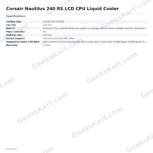 Corsair Nautilus 240 RS LCD CPU Liquid Cooler – 240 mm AIO with 2.1" IPS Display