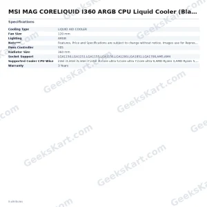 MSI MAG CORELIQUID I360 ARGB 360mm CPU Liquid Cooler (Black)