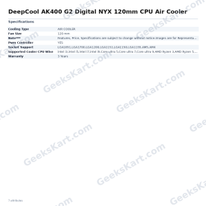 DeepCool AK400 G2 Digital NYX 120mm Single-Tower CPU Air Cooler with Digital Display