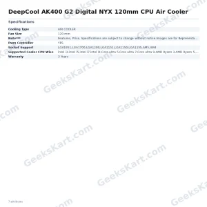 DeepCool AK400 G2 Digital NYX 120mm Single-Tower CPU Air Cooler with Digital Display