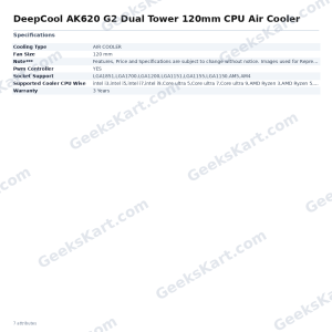 DeepCool AK620 G2 Dual Tower 120mm CPU Air Cooler with 6 Copper Heat Pipes