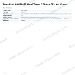 DeepCool AK620 G2 Dual Tower 120mm CPU Air Cooler with 6 Copper Heat Pipes