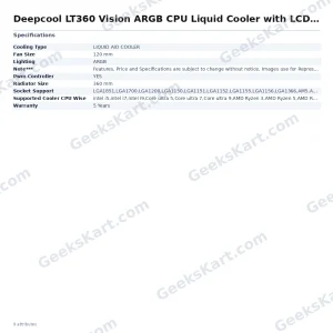 Deepcool LT360 Vision ARGB 360mm CPU Liquid Cooler with 4.5-inch LCD Display