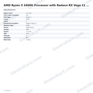 AMD Ryzen 5 3400G Processor with Radeon RX Vega 11 Graphics