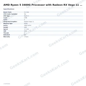 AMD Ryzen 5 3400G Processor with Radeon RX Vega 11 Graphics