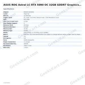 ASUS ROG Astral LC RTX 5090 OC 32GB GDDR7 Graphics Card