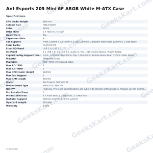 Ant Esports 205 Mini 6F ARGB White Micro-ATX Mini Tower Case
